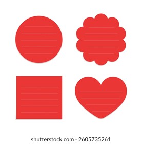 Red sticky post note template mockup set. Taped office memo paper vector illustration.