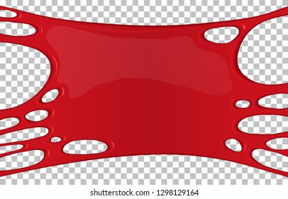 Red Sticky Slime Banner With Copy Space. Frame Of Scary Bloody Slime. Popular Kids Sensory Toy Vector Illustration. Realistic Oozing Slime Isolated Object. Halloween Party Spooky Design Element