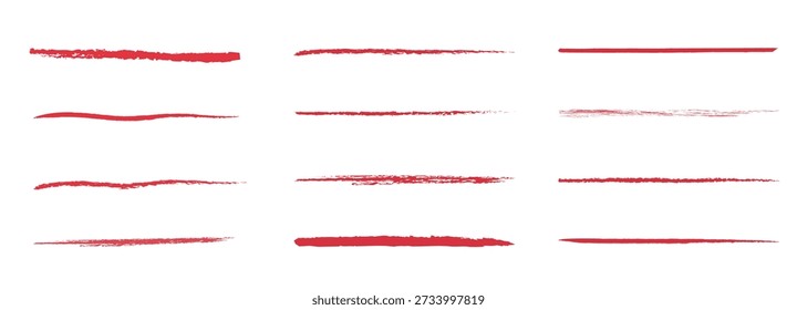 Red stike though set. Underline pencil lines, Doodle elements. Vector brush