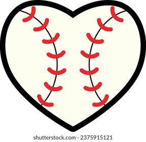Símbolo vectorial del béisbol cardíaco de costura roja. Me encanta el béisbol o los deportes.