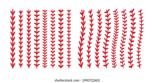 The red stitch or stitching of the baseball Isolated on white background.