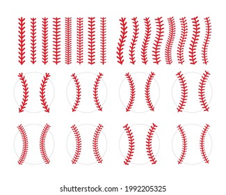 The red stitch or stitching of the baseball Isolated on white background.