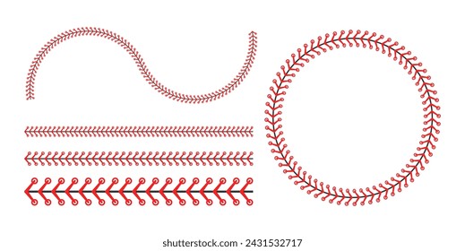 Red stitch or stitching of the baseball Isolated on white background. Vector illustration