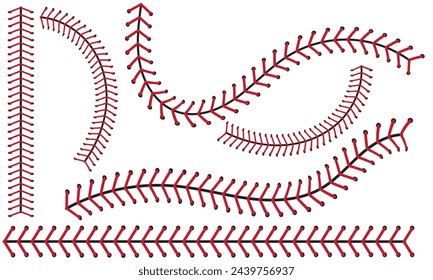 The red stitch or stitching of the baseball Isolated on white background. vector illustration .EPS 10