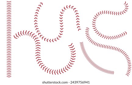 The red stitch or stitching of the baseball Isolated on white background. vector illustration .EPS 10