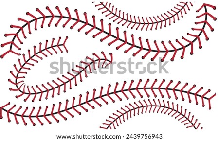 The red stitch or stitching of the baseball Isolated on white background. vector illustration .EPS 10