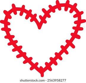 Red stitched heart shape symbolizing love, healthcare, and emotional healing rests on a clean white background, evoking feelings of compassion, tenderness, and well being