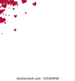 Red stitched paper hearts. Left right corner with red stitched paper hearts on white background. Vector illustration.