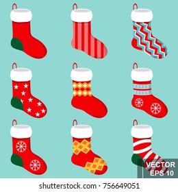 Red stockings for gifts. Winter. New Year's and Christmas. For your design.