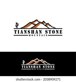 Red Stone Mountains Simple Logo With Cactus