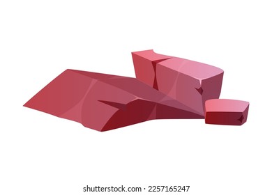 Red Stone with Rough Surface and Cracks as Landscape Element Vector Illustration