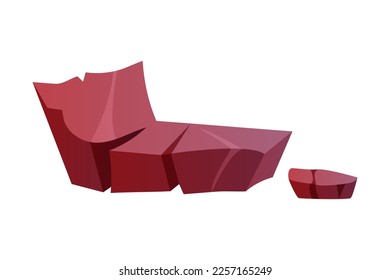 Red Stone with Rough Surface and Cracks as Landscape Element Vector Illustration