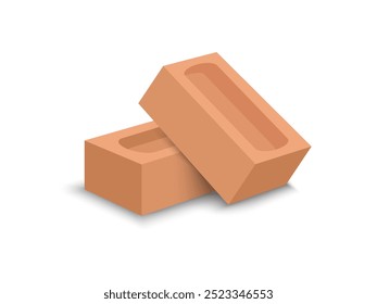 Red stone square brick, building material, cartoon 3D vector icon illustration isolated on white background