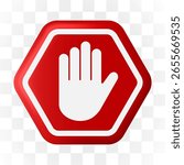 Red STOP 3d icon. Alert, caution or emergency notification. Danger hazard notification. Caution alert notice.