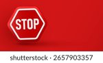 Red STOP 3d icon. Alert, caution or emergency notification. Danger hazard notification. Caution alert notice. Vector Illustration