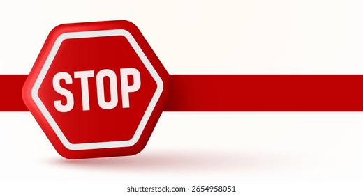 Red STOP 3d icon. Alert, caution or emergency notification. Danger hazard notification. Caution alert notice. Vector Illustration