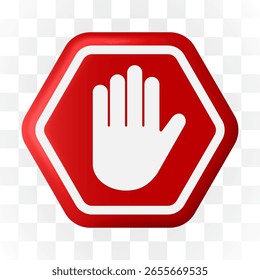 Rotes STOP 3D-Symbol. Alarm-, Vorsichts- oder Notfallbenachrichtigung. Gefahrenmeldung. Warnhinweis.