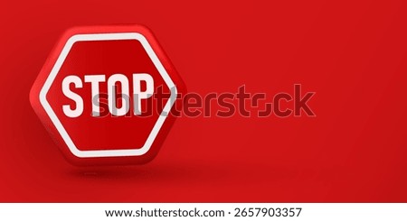 Red STOP 3d icon. Alert, caution or emergency notification. Danger hazard notification. Caution alert notice. Vector Illustration