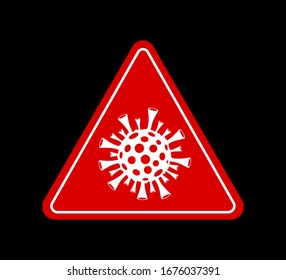 Red Stop Coronavirus sign. COVID-19 quarantine. 2019 and 2020 nCov Coronavirus icon. Infection of coronavirus pandemic isolated on black. Virus cell from China. Vector illustration