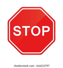 Red Stop glossy Sign isolated on white background. Traffic regulatory warning stop symbol. Vector illustration, EPS10.