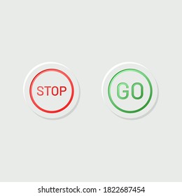 red stop and green go buttons. concept of activate, call to action, idea launch, proceed of action, cancellation. modern neumorphism graphic web design element isolated for sites and apps on grey