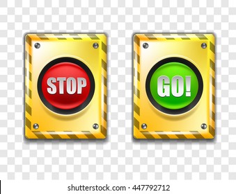 Red stop green go buttons. Vector isolated illustration