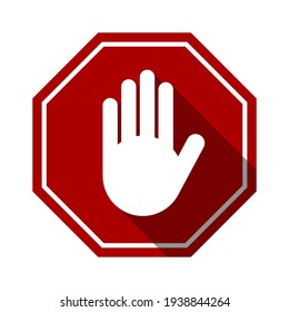 Red Stop Hand Block Octagon Sign or Adblock or Do Not Enter or Forbidden Icon with 3D Shadow Effect. Vector Image.