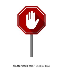 Red Stop Hand Block Octagon Traffic Style Sign or Adblock or Do Not Enter or Forbidden Icon with 3D Shadow Effect. Vector Image.