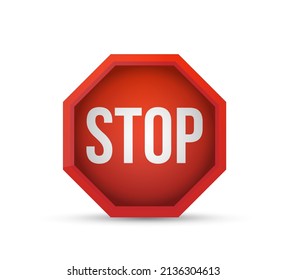Signo de Octagon de bloqueo de mano rojo o Adblock o No entrar o no prohibir icono con efecto de sombra 3D. Imagen vectorial.
