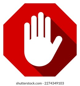 Red Stop Hand Block Octagon Sign or Adblock or Do Not Enter or Forbidden Icon with 3D Style Shadow Effect. Vector Image.