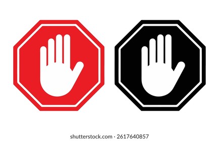 Red stop hand block octagon sign or Adblock or do not enter or forbidden icon. vector png illustration. vector illustration eps file.