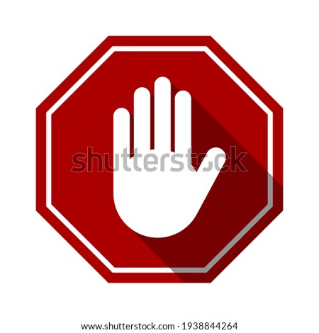 Red Stop Hand Block Octagon Sign or Adblock or Do Not Enter or Forbidden Icon with 3D Shadow Effect. Vector Image.