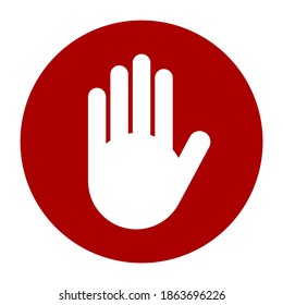 Roter Stopp Hand Block Rundschild oder Adblock Symbol. Vektorbild.