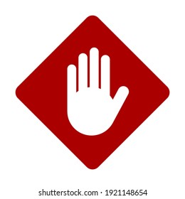 Red Stop Hand Palm Block Diamond-Shaped Sign Or Adblock Or Do Not Enter Icon. Vector Image.