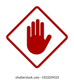 Red Stop Hand Palm Block Diamond-Shaped Sign or Adblock or Do Not Enter Icon. Vector Image.