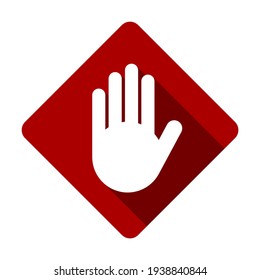 Roter Stopp Hand Palm Block Diamantförmige Schild oder Adblock oder geben Sie kein Symbol mit Schatteneffekt ein. Vektorbild.