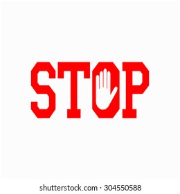 red stop hand sign for prohibited activities inscriptions - Vector