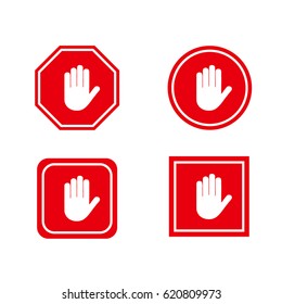 Red stop hand sign set.