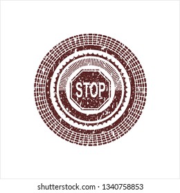 Red stop icon inside distress rubber grunge texture seal