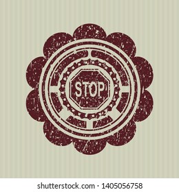 Red stop icon inside distress grunge stamp