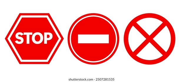 Red Stop and Limit Traffic Sign icon set, Do not Signal Vector round symbol for transportation, Isolate Graphic elements, Vector stock (Editable)