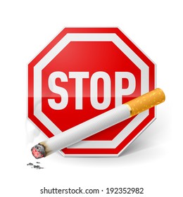 Red stop sign with cigarette as appeal of give up smoking 