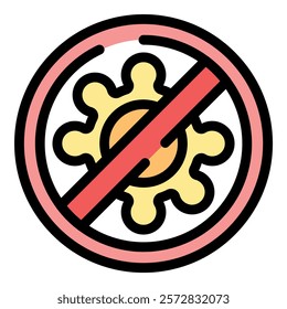 Red stop sign is crossing over a yellow virus shape, representing the concept of antibacterial protection