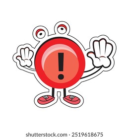 Red stop sign and cute robot cartoon character emoticon. Vector illustration