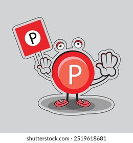 Red stop sign and cute robot cartoon character emoticon. Vector illustration