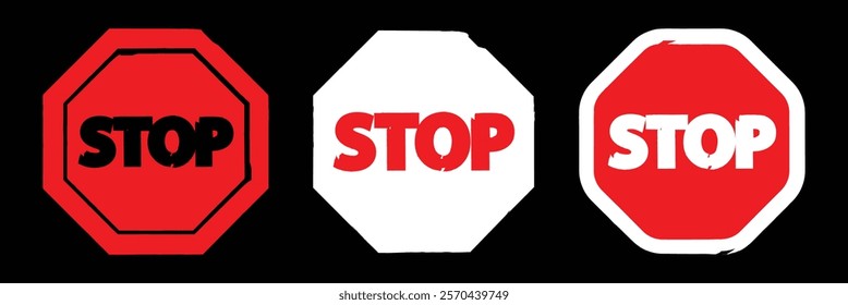 red stop sign in different styles. Stop sign.