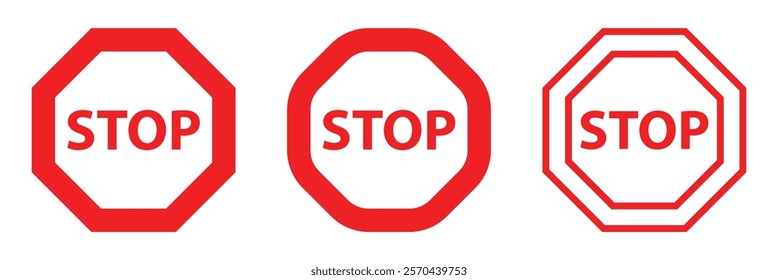 red stop sign in different styles. Stop sign.