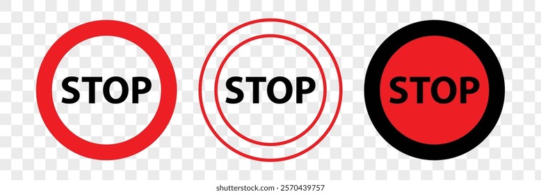 red stop sign in different styles. Stop sign.