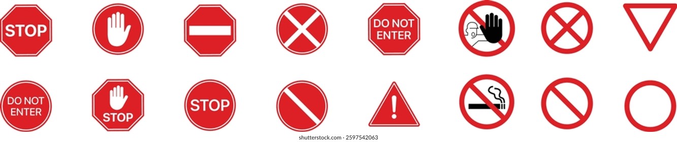  red stop sign, Entry prohibitedو hand, do not enter. Warning stop sign