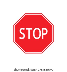 Red stop sign. Flat symbol of road parking sign